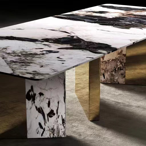 Ultra-Luxury White and Gold Marble Dining Table - 8-Seater Rectangular Modern Italian Design