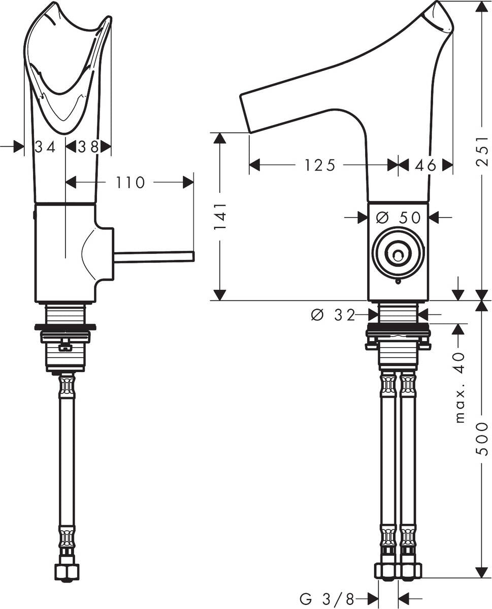 Einhebel-Waschtischmischer 140 mit Glasauslauf und Ablaufgarnitur Bidet Faucets Axor Starck V Waschbecken Armatur Wasserhahn