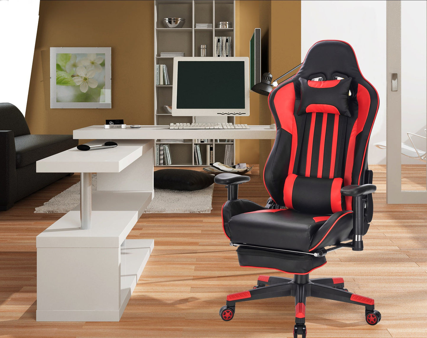 Gaming Chair Footrest Racing Swivel Desk Office Chair Headrest Ergonomic Computer Leather Chairs