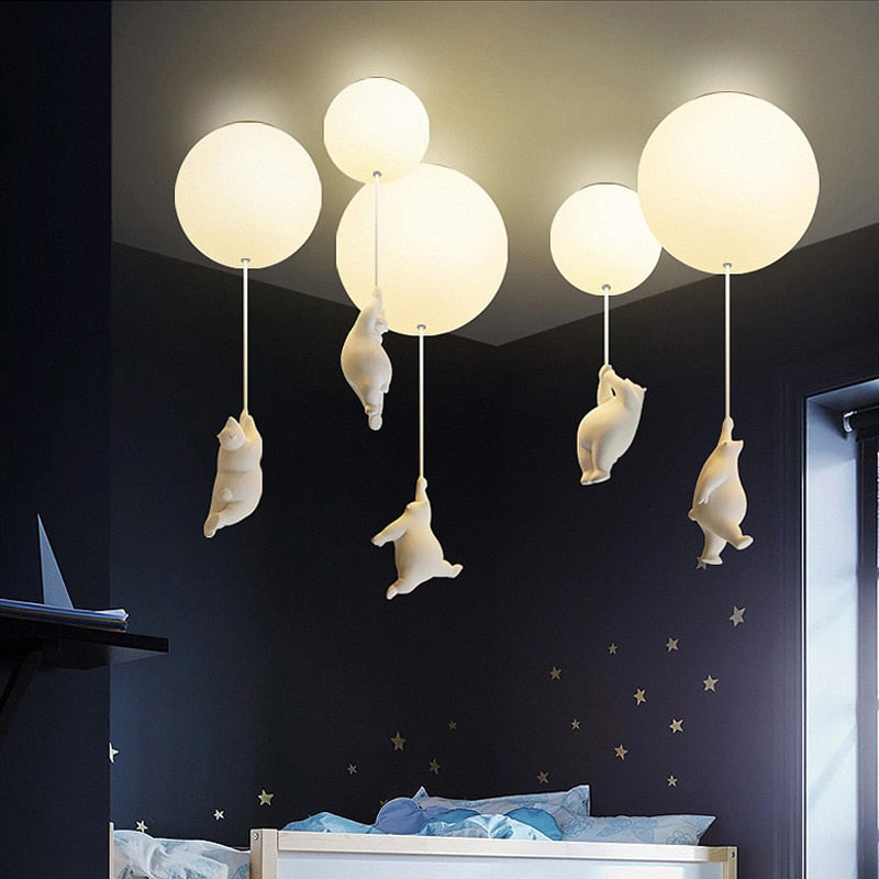 Children's Room Lighting Modern Cartoon Bear Ceiling Lights Balloon Glass Lights