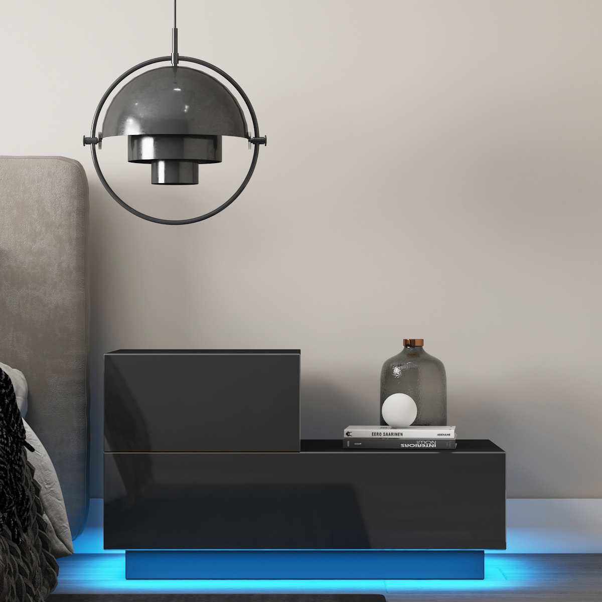 Bedside Cabinet Modern Bedroom Furniture RGB LED Nightstands