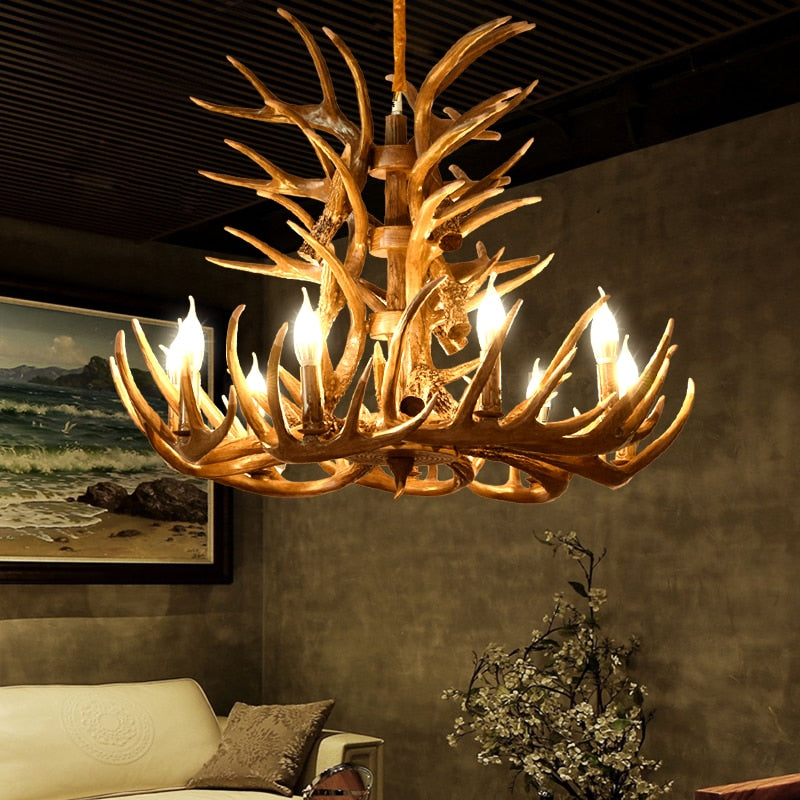 Chandelier American Country Antler Pendant Lights Candle Antler Lighting Antler LOFT Resin Deer Horn Chandeliers