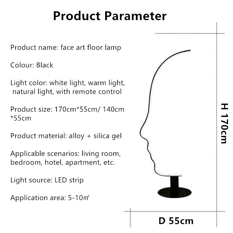 Floor Lamp Human Face Black Body LED Floor Lamp Home Decor Stehlampe