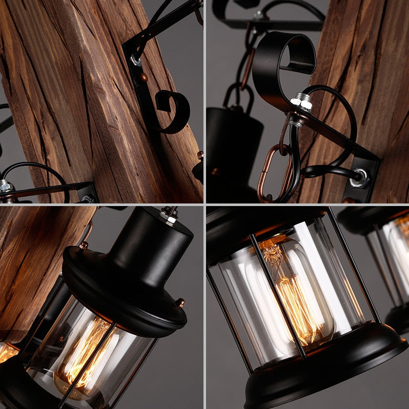 Pendant Light Antique Industrial Retro Wood E27 LED Ceiling Chandelier Wood Pendant Lights