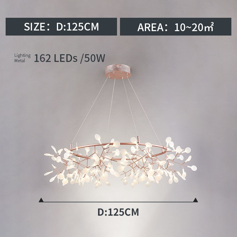 Chandelier Firefly LED Light Stylish Tree Branch Metal Round Living Room Lights Chandeliers