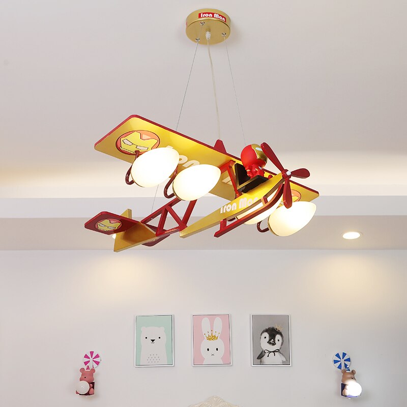 Children's Room Lighting Wooden Airplane Chandelier Kids Room Lights