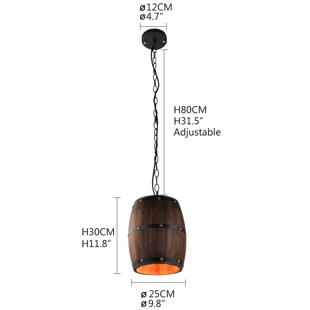 Pendant Lights American Country Natural Wood Wine Barrel E27 Pendant Lights