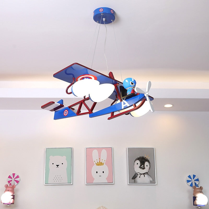 Children's Room Lighting Wooden Airplane Chandelier Kids Room Lights