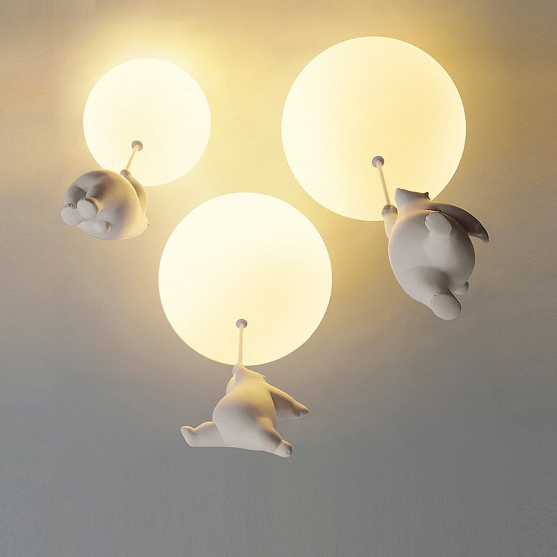 Children's Room Lighting Modern Cartoon Bear Ceiling Lights Balloon Glass Lights