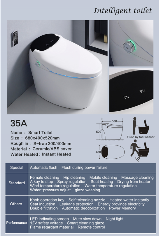 Bathroom Toilet S-trap Intelligent Floor Mounted WC Remote Controlled Smart Bidet Toilette