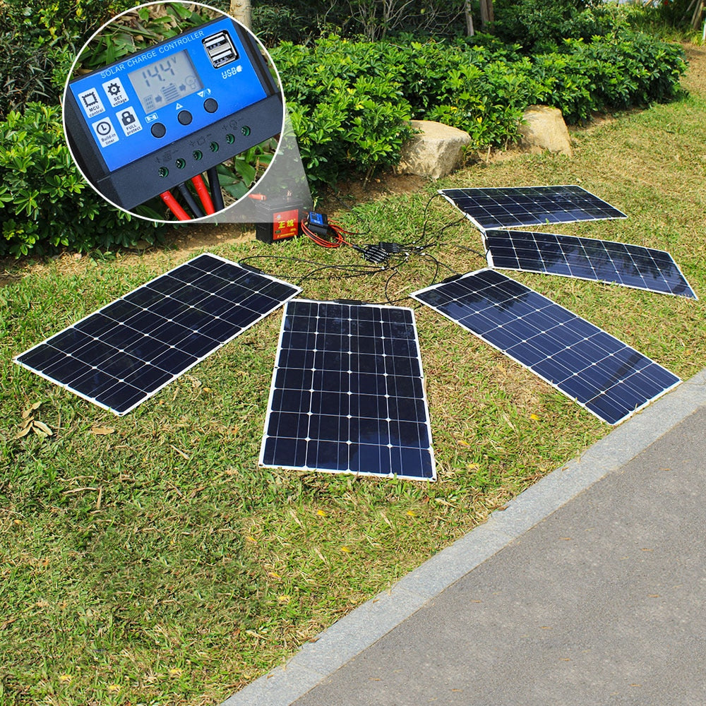 Solar Panel Complete Energy Kit Photovoltaic Flexible Set Battery Motorhome Charger