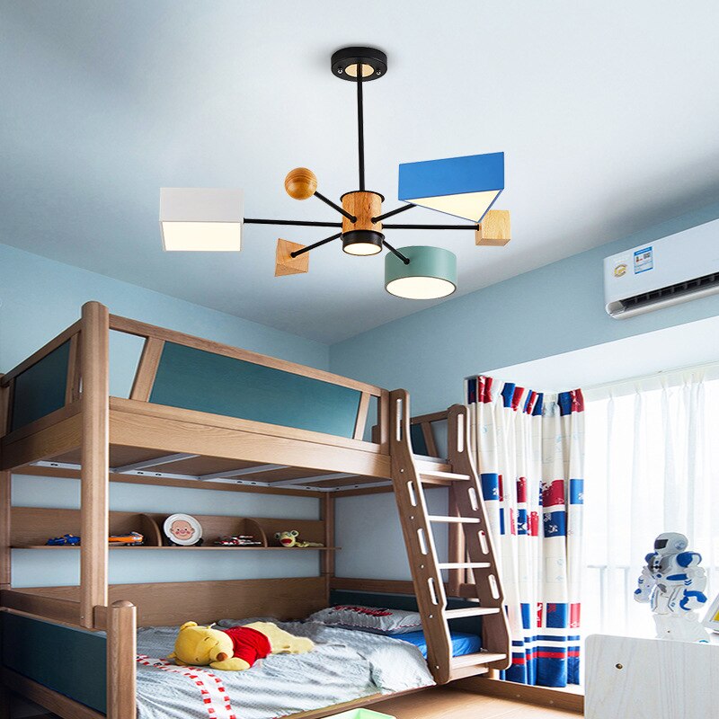 Children's Room Lighting Nordic Wooden Pendant Lamp Kids Pendant Lights 