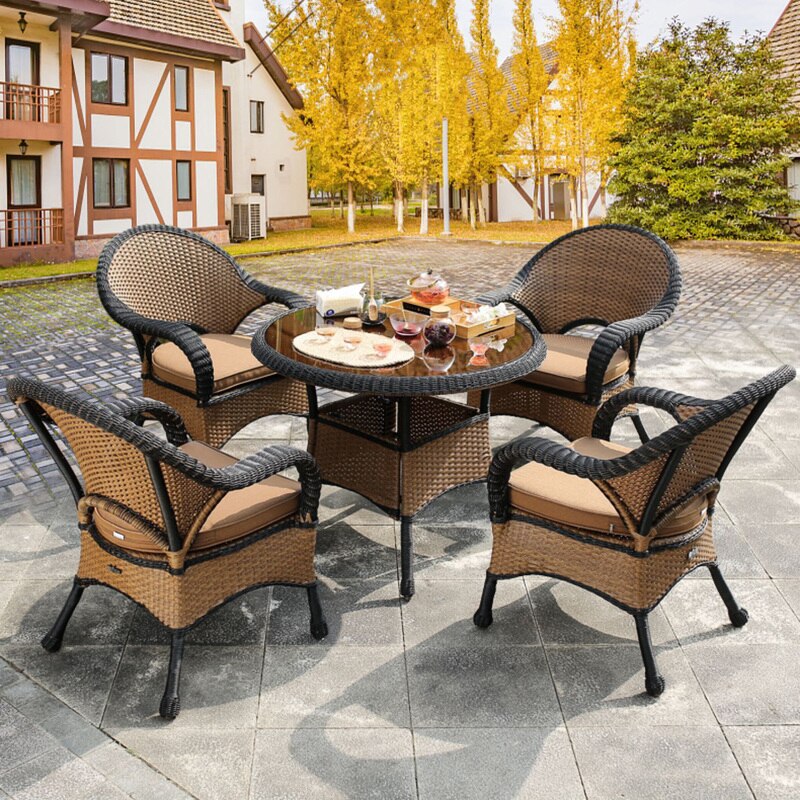 Outdoor Sets Balcony Garden Furniture Leisure Table Chairs European-Style Terrace Home Villa Rattan Outdoor Sets