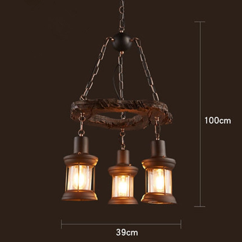 Pendant Light Antique Industrial Retro Wood E27 LED Ceiling Chandelier Wood Pendant Lights