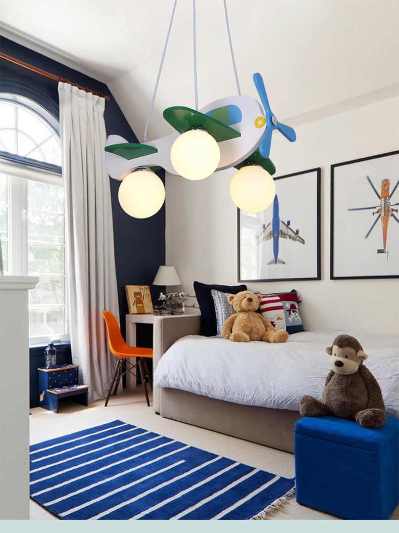 Children's Room Lighting Wood Airplane Kids LED Hanging Pendant Lights