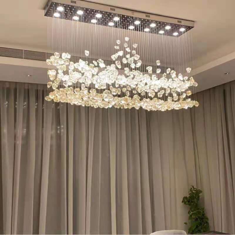 Chandelier Dining Living Room Rectangle/Round Led Stone Crystal Lustre Chandeliers