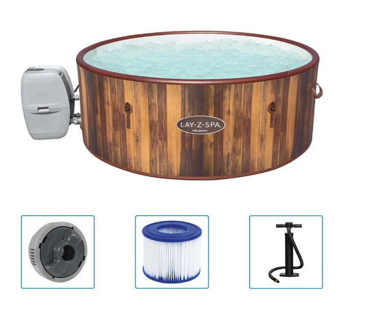 Outdoor Spa Helsinki Lay-Z-Spa Rapid Heating Hot Tub 180 AirJet Wood Effect Inflatable Spa With Freeze Shield Year Round Technology