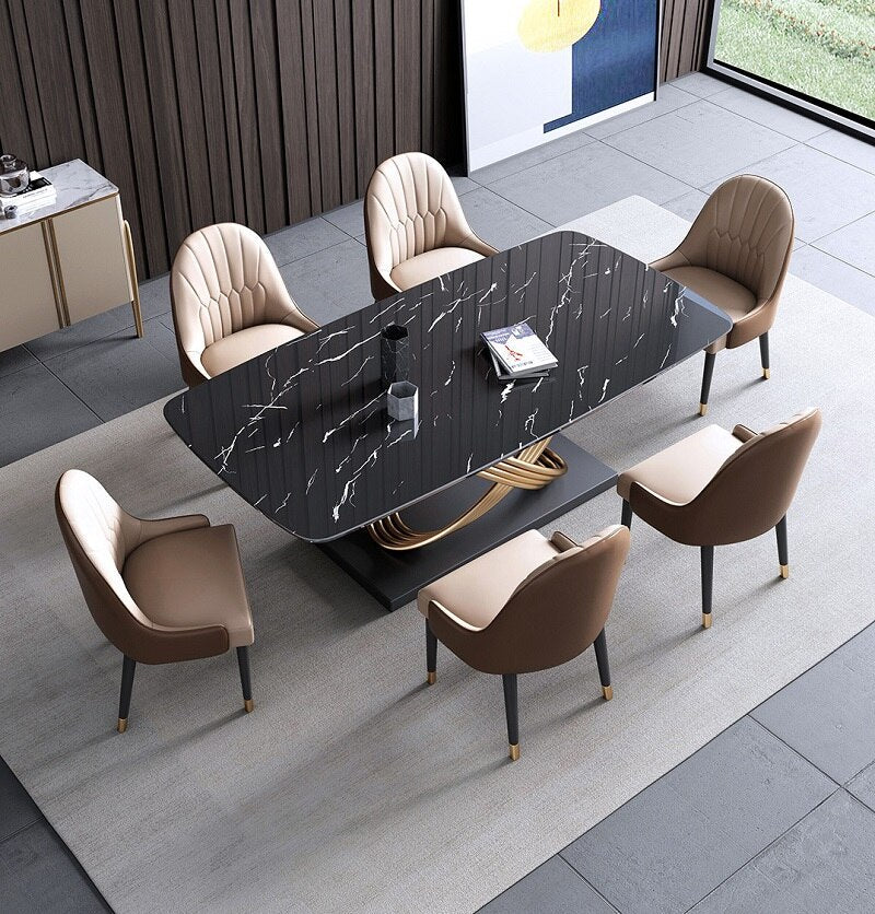 Dining Table Set Light Luxury Stainless Steel Marble Esstisch-Set Golden Dinning Table Sets