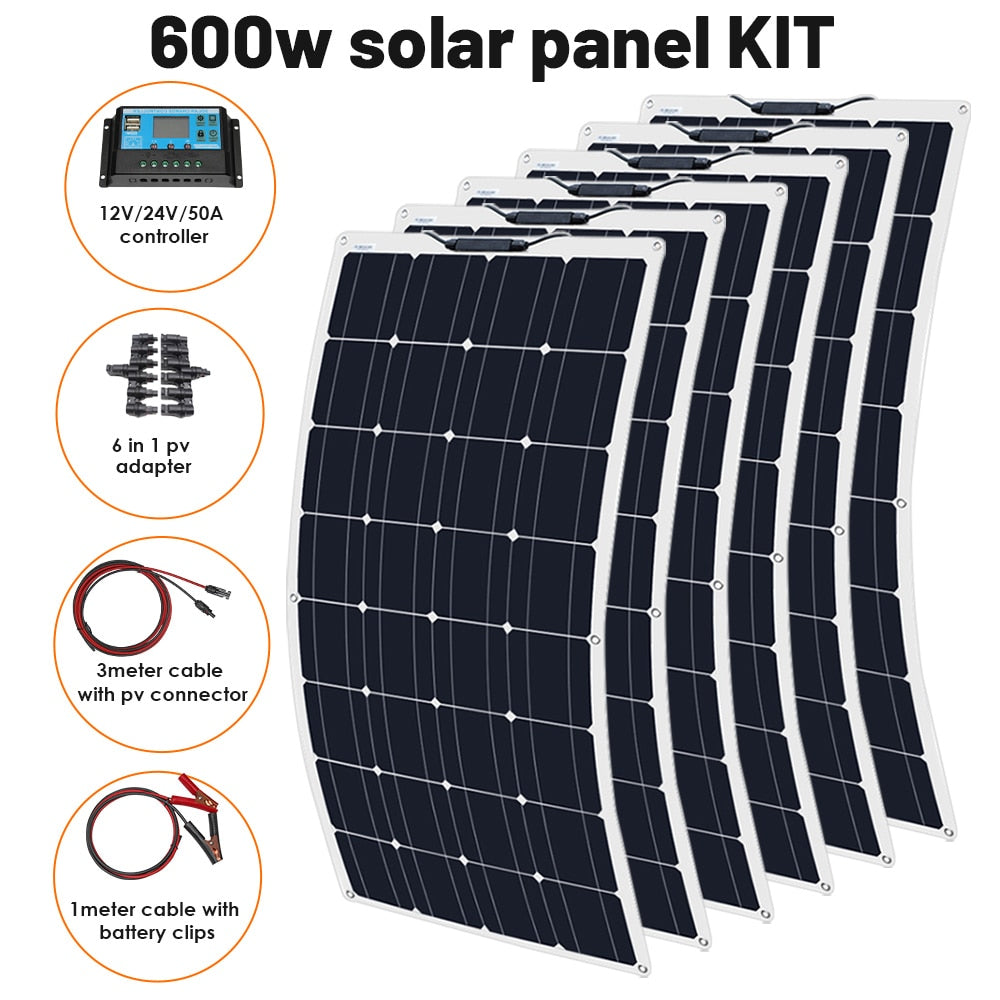 Solar Panel Complete Energy Kit Photovoltaic Flexible Set Battery Motorhome Charger