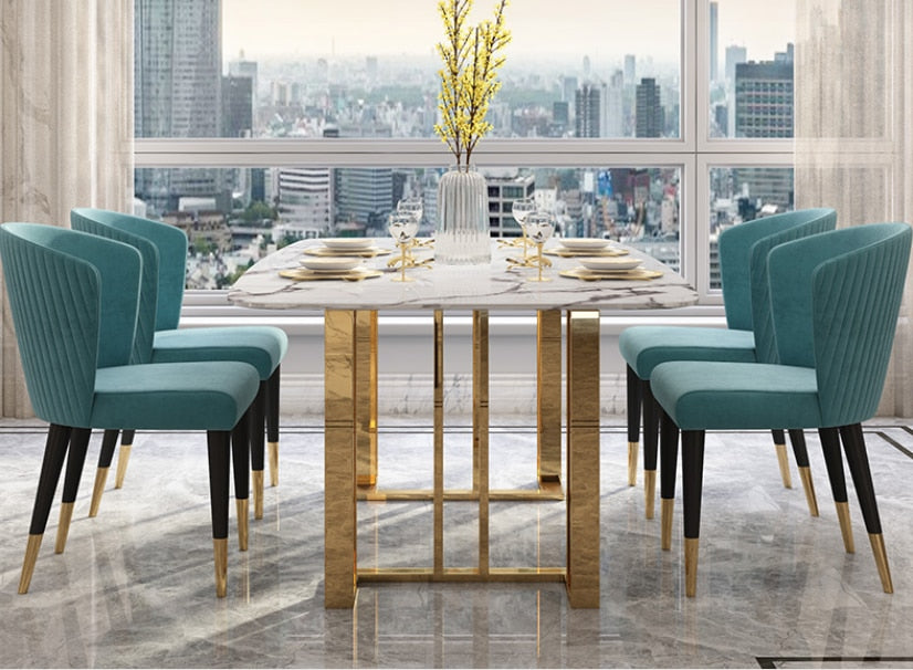 Dining Table Set Marble Stone Top Stainless Steel Leg Esstisch Set Rectangular Style Tables Sets