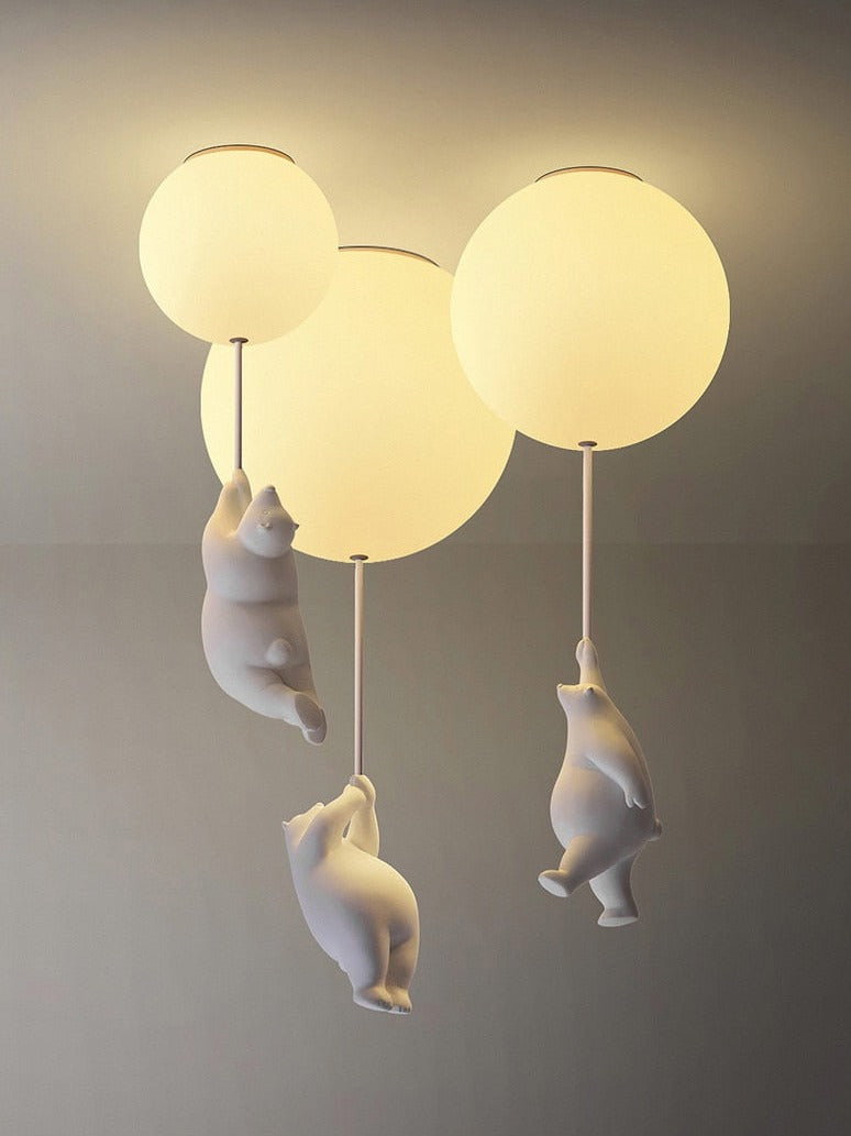 Children's Room Lighting Modern Cartoon Bear Ceiling Lights Balloon Glass Lights