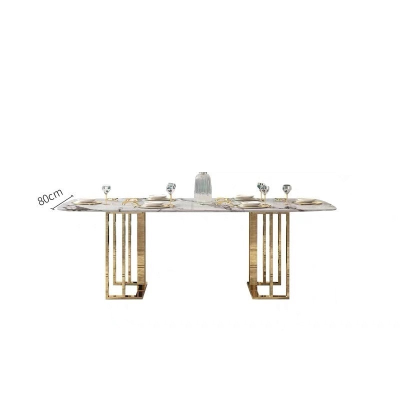 Dining Table Set Marble Stone Top Stainless Steel Leg Esstisch Set Rectangular Style Tables Sets