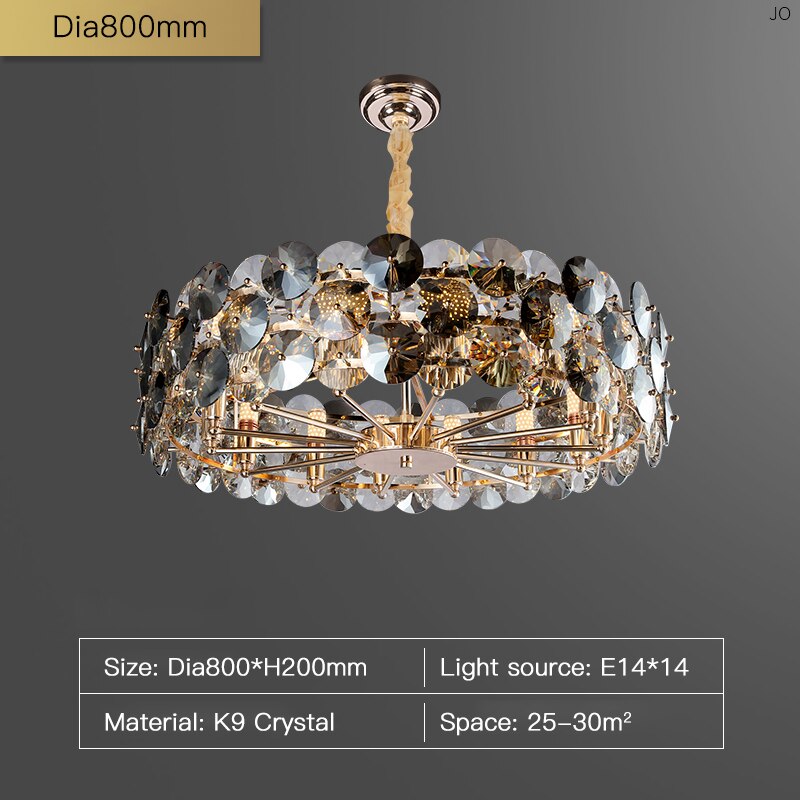 Chandelier Lighting For Living Room Smoke Gray Crystal Lamps Round Chains Chandeliers