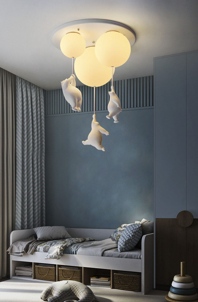 Children's Room Lighting Modern Cartoon Bear Ceiling Lights Balloon Glass Lights