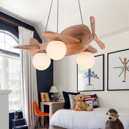 Children's Room Lighting Wood Airplane Kids LED Hanging Pendant Lights