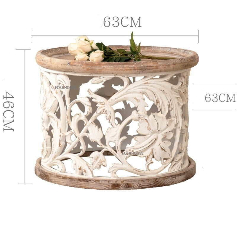 Coffee Tables Solid Wood Round Tisch Furniture Creative Retro Couchtisch Carved Side Tables