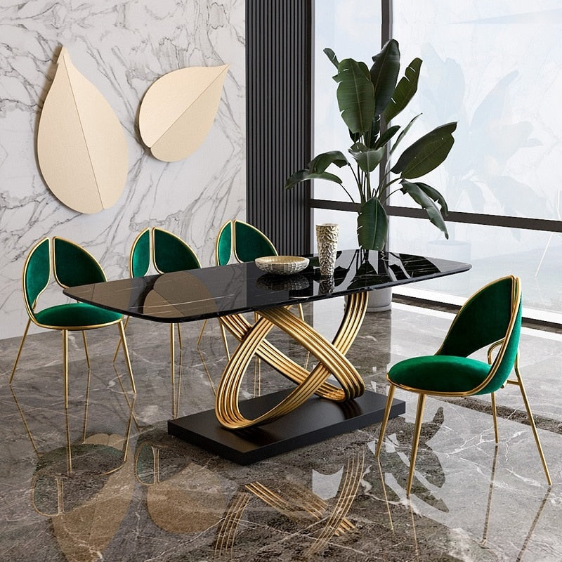 Dining Table Set Light Luxury Stainless Steel Marble Esstisch-Set Golden Dinning Table Sets