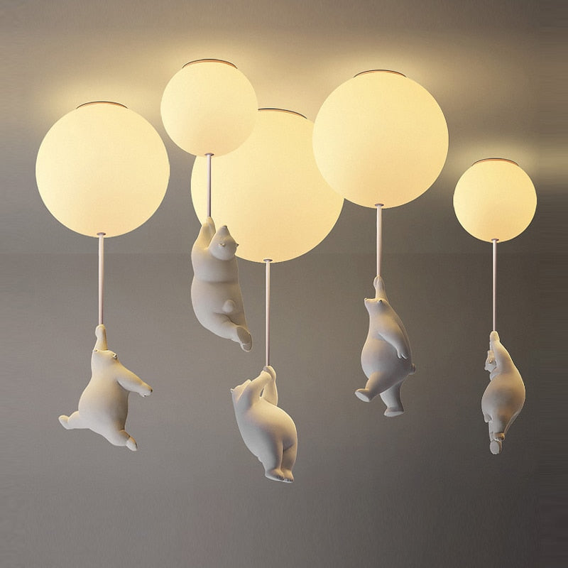 Children's Room Lighting Modern Cartoon Bear Ceiling Lights Balloon Glass Lights