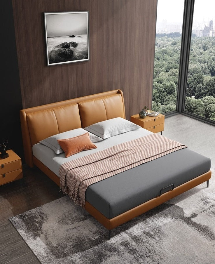 Master Bedroom Bed Italian Minimalist Leather Double Bed Luxury Nordic Soft Bed Sets