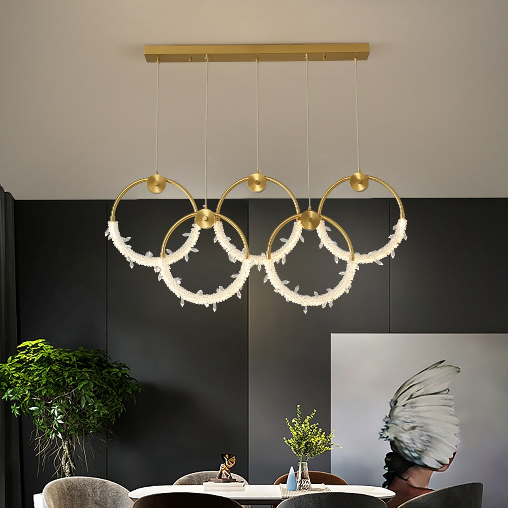 Chandelier Dinning Room Crystal Gold Circle Living Light Fixture Lamps Chandeliers