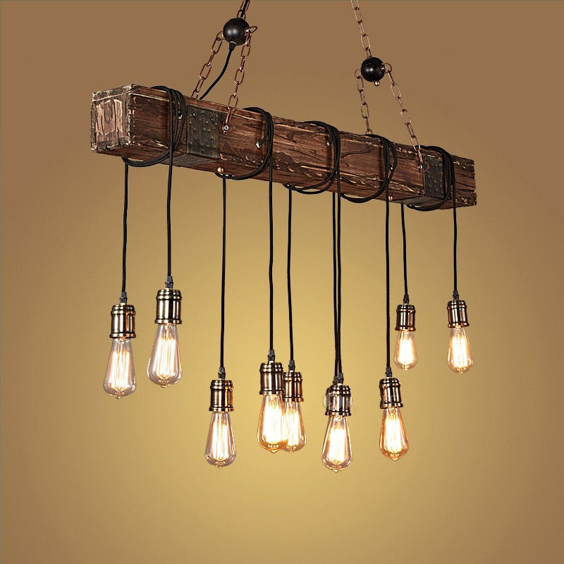 Pendant Light Antique Industrial Retro Wood E27 LED Ceiling Chandelier Wood Pendant Lights