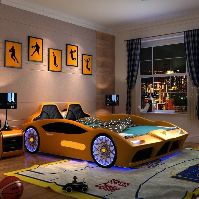 Kids Bed Boy Single Bed 1.5 Small Bed Solid Wood Cartoon Sports Car Bed