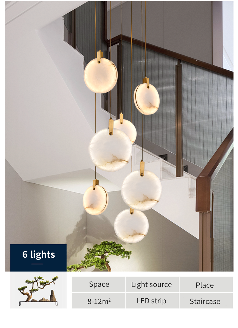 Chandeliers Marble Crystal LED Lights For Staircase Living Room Luxury Round Cristal Hanging Lights