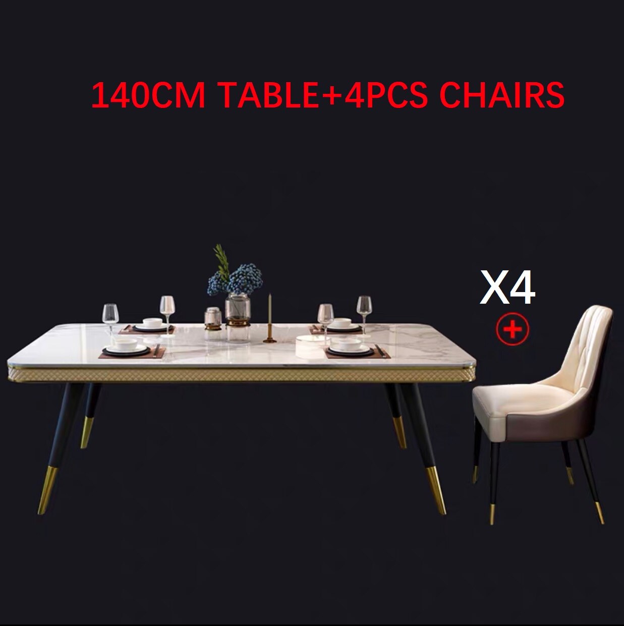 Dining Table Set Italian Luxury Design Marble Top Esstisch-Set Metal Legs Tables