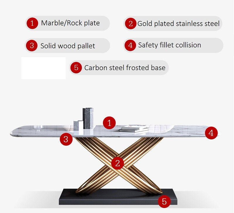 Dining Table Set Light Luxury Stainless Steel Marble Esstisch-Set Golden Dinning Table Sets