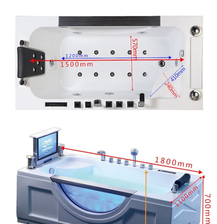 Bathtub Bathroom Whirlpool Badewanne LED Colored Lights Indoor Spa Surf Massage Tub