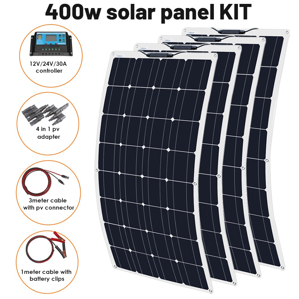 Solar Panel Complete Energy Kit Photovoltaic Flexible Set Battery Motorhome Charger