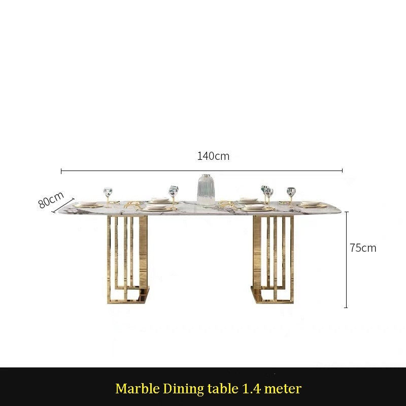 Dining Table Set Marble Stone Top Stainless Steel Leg Esstisch Set Rectangular Style Tables Sets