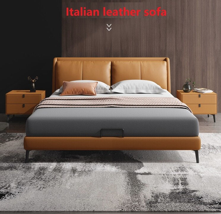 Master Bedroom Bed Italian Minimalist Leather Double Bed Luxury Nordic Soft Bed Sets