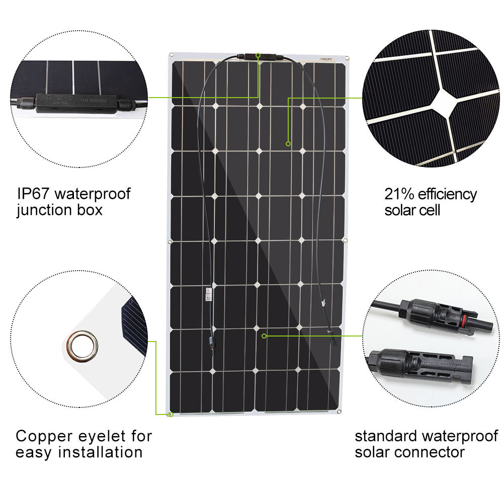 Solar Panel Complete Energy Kit Photovoltaic Flexible Set Battery Motorhome Charger