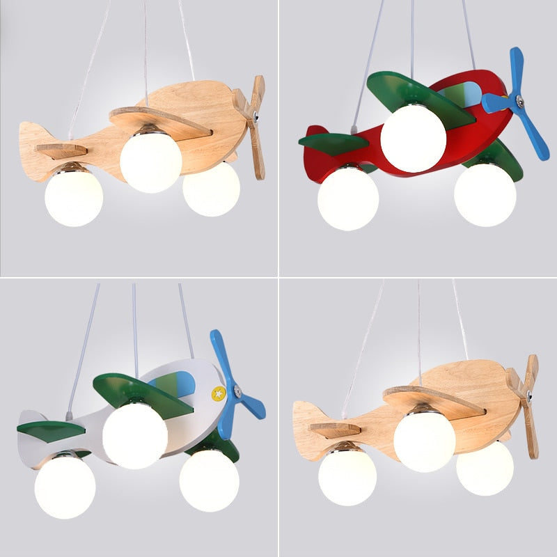 Children's Room Lighting Wood Airplane Kids LED Hanging Pendant Lights