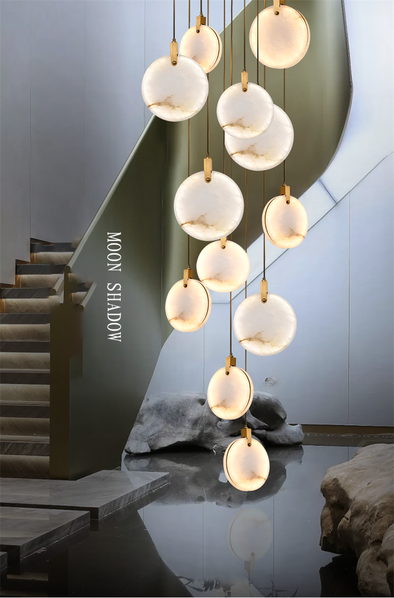 Chandeliers Marble Crystal LED Lights For Staircase Living Room Luxury Round Cristal Hanging Lights