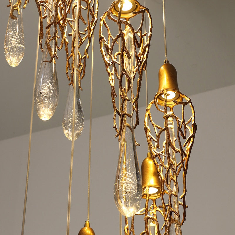 Chandelier Modern Brass Crystal Copper Pendant Hanging Glass Drops Pendant Lights