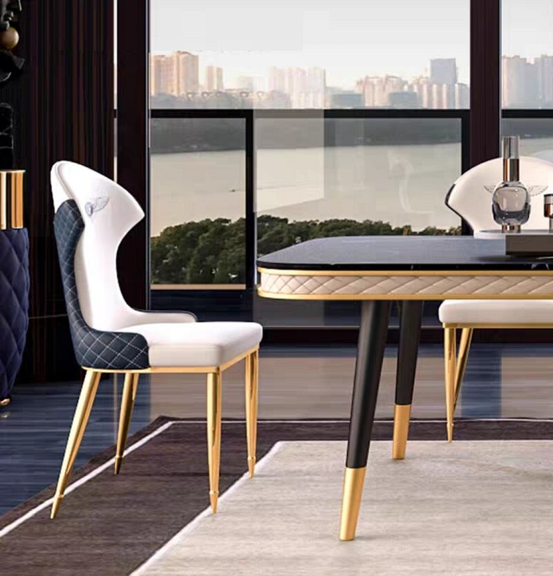 Dining Chairs Sets Modern Luxury French Leather Esszimmerstühle Stainless Steel Gold Legs Wing Chair