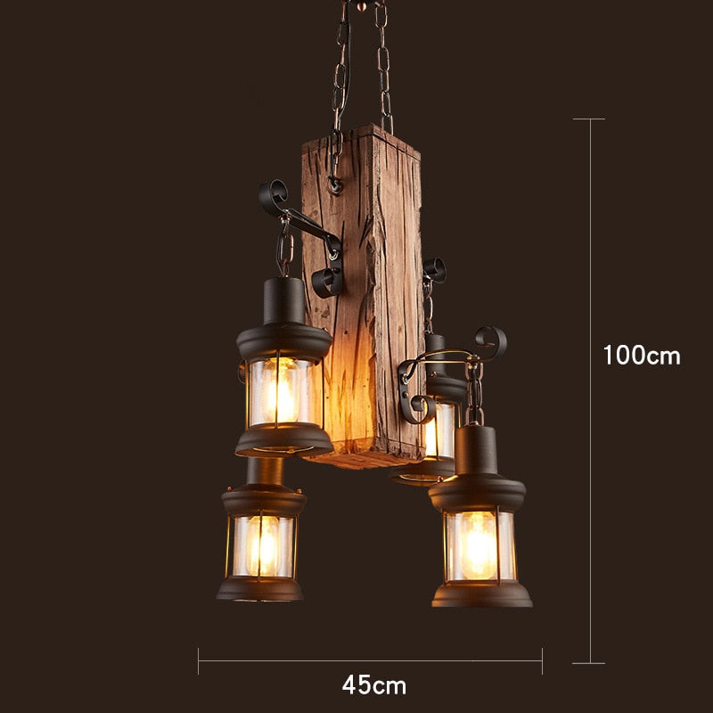 Pendant Light Antique Industrial Retro Wood E27 LED Ceiling Chandelier Wood Pendant Lights