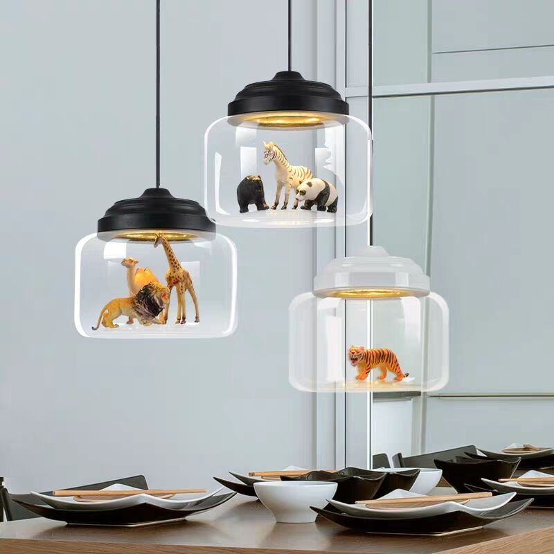 Children's Room Lighting Modern LED Glass Lampshade Animal Lighting Decor Pendant Lights